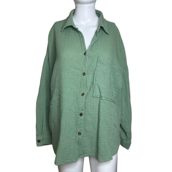 Altar'd State Sage Green Button-Down Shirt Medium - Picture 3 of 4